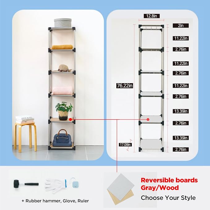 Letusto Premium Stainless Steel Freestanding Closet Organizer System - Easy Assembly, Durable, and Versatile - Heavy Duty Adjustable Portable Wardrobe Clothing Rack (5 Tier)