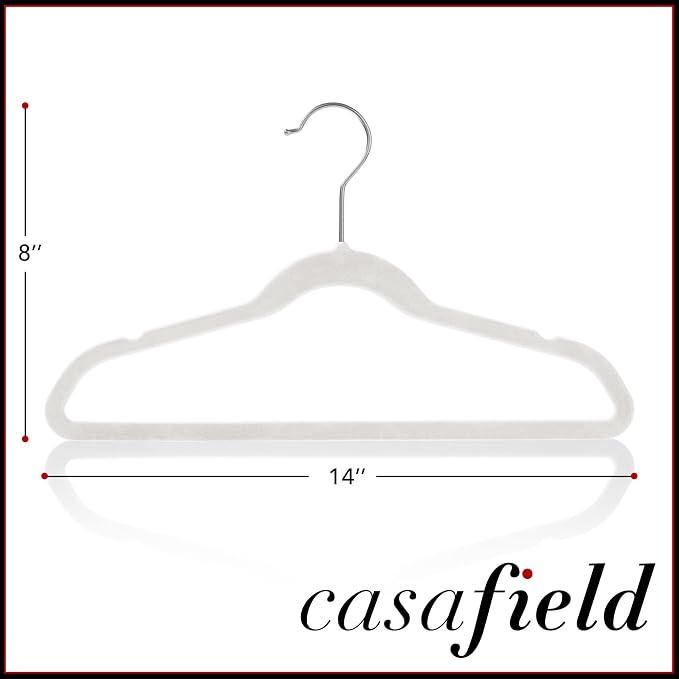 Casafield 50 Velvet Kid's Hangers - 14" Size for Children's Clothes - Ivory