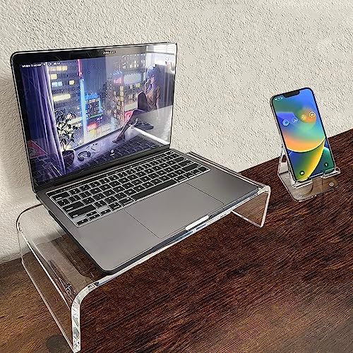 Acrylic Monitor Stand Riser Anti-Cat Laptop Cover Protector, Crystal Clear Laptop Stand, 16 inch Computer Monitor Riser 