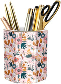 Ceramic Floral Pen Pot, Colored Pencil Container Cute Decor for Room, Office, School, University, Makeup Brush Holder for Girl Women Adult Teen Gift, Pink Flower