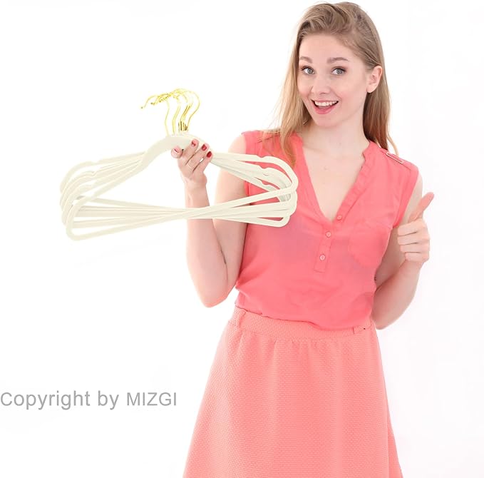 MIZGI Premium Velvet Hangers Pack 40 Pcs Heavy Duty - Non Slip Felt Hangers - Velvet Suit Hangers Ivory with Gold Hooks,Space Saving Clothes Hangers