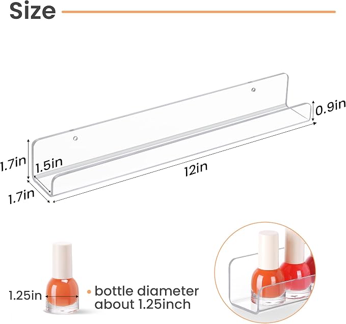 upsimples 10 Pcs 12" Clear Acrylic Shelves, Small Shelf for Wall Display | Narrow Floating Shelves for Nail Polish, Vinyl Wall Mount, Record Holder, Magazine Rack, Comic Display, Picture Ledge Shelf