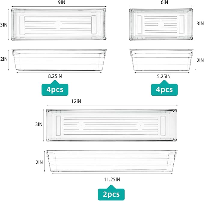 Clear Plastic Drawer Organizer Tray for Vanity Cabinet (Set of 10),Storage Tray for Makeup, Kitchen Utensils, Jewelries, and Gadgets