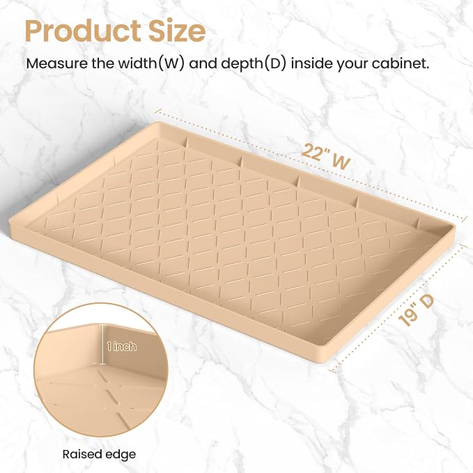 Mateeylife Under Sink Mats for Kitchen Waterproof 22"X19", Undersink Protectors，Silicone Mat Cabinet Liner, Under Sink Organizer for Bathroom and Kitchen，Boot Tray Pet Food Mat, Beige