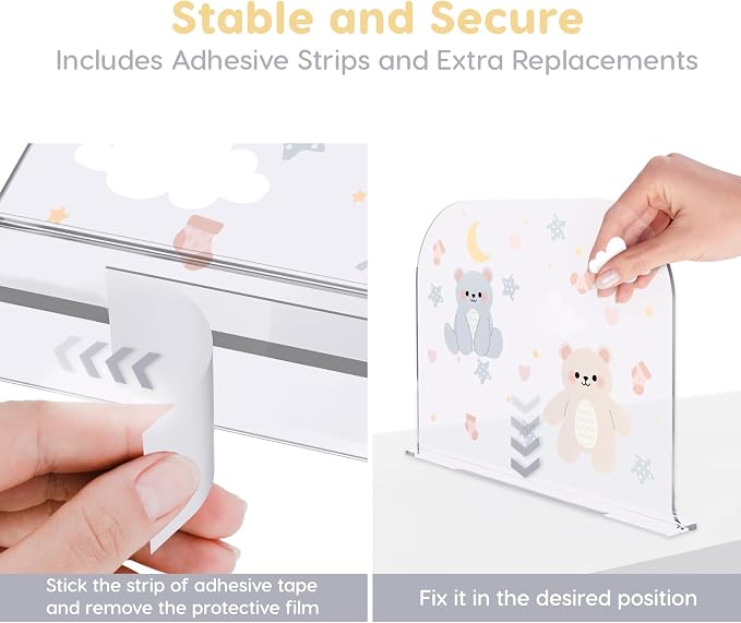 Baby Closet Organizers 4 Clear Acrylic Baby Clothes Dividers for Closet with Bear, Moon, Star, Cloud, and Heart Designs Safe, Rounded Edges for Organizing Baby Clothes, Diapers.