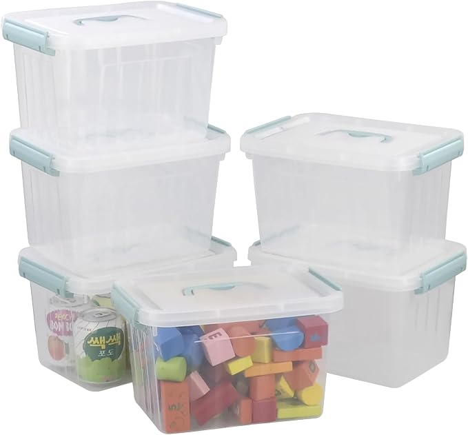 Gloreen 6 Packs 6 Quart Clear Lidded Storage Bins, Plastic Latching Container Box with Handle