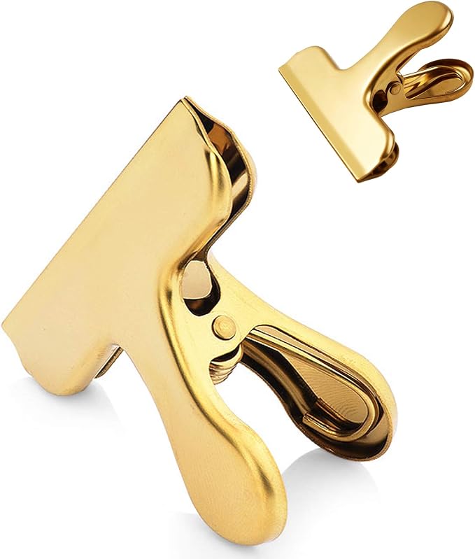 Set of 8 Heavy Duty Stainless Steel Bag Clips, SourceTon 3 x 2.4 Inch Durables Paper Seal Grip for Coffee Food Bread Bags, Kitchen Home Usage- Gold