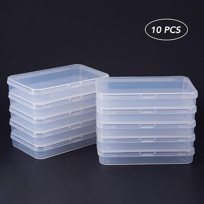 BENECREAT 10 Packs 5x3.3x0.8 Large Clear Rectangle Plastic Storage Box Bead Storage Containers with Lids for Cards, Clips and Other Craft Accessories