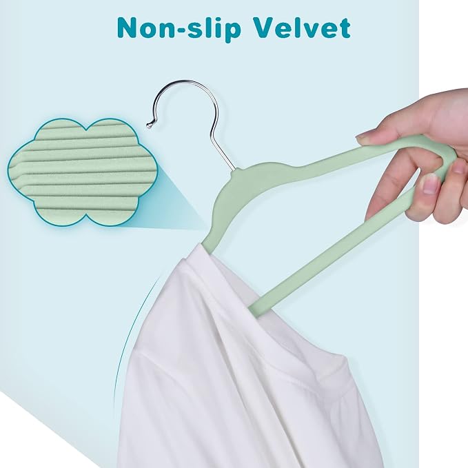 BAGAIL 50 Pack Kids Velvet Hangers 13.75 Inches Children's Clothes Hangers Non-Slip Baby Hangers for Infant/Toddler (Lime Cream)