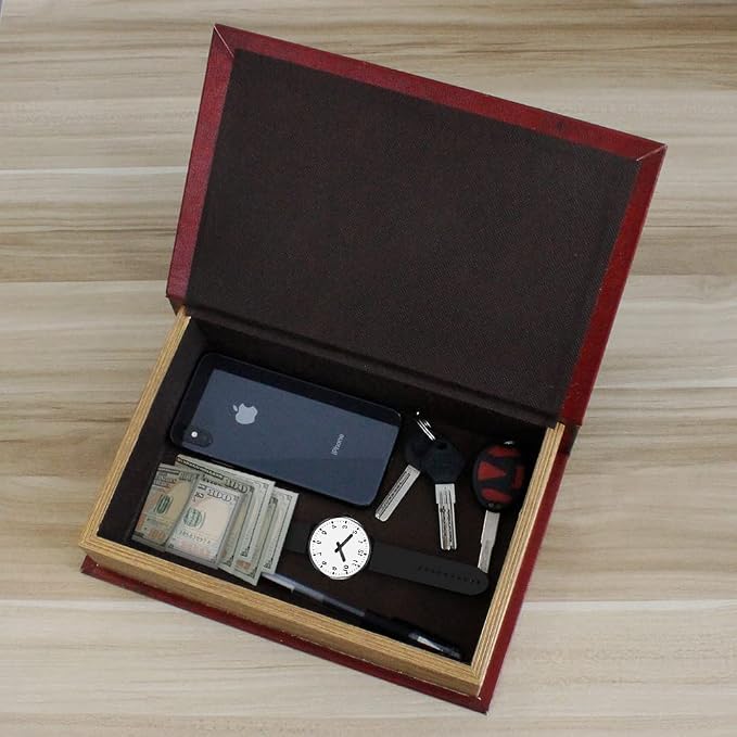 PACOLO Decorative Book Boxes, Faux Wood cover Storage for Hidden Jewelry, Money, and Cash