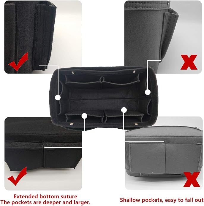 LEXSION Felt Purse Organizer Insert Multi Pocket Bag Organizer Shaper | zipper bag, tote shaper, multi pocket bag, handbag shaper, various sizes