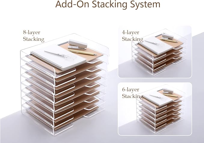 SANRUI 2-Tier Acrylic Paper Tray Organizer, Clear Stackable File Organizer for Desk, Paper Sorter Desk Organizer for Home Office Supplies