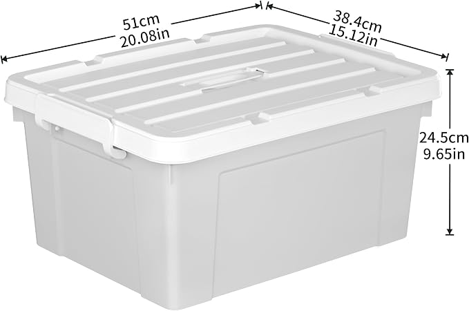 Cetomo Lidded Storage Bin with Handle, Tote Organizing Container with Durable Lid and Secure Latching Buckles, Stackable and Nestable, Plastic, 40 Quart-4 Pack, Gray