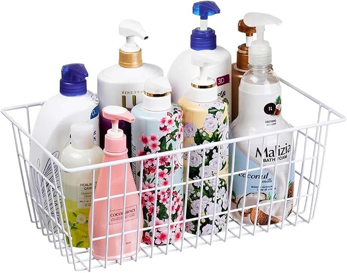 SANNO Freezer Baskets Wire Storage Baskets Bin Organizer Food, Kitchen, Basket Organizers Bins for Home, Bathroom, Closet Organization, White, 8