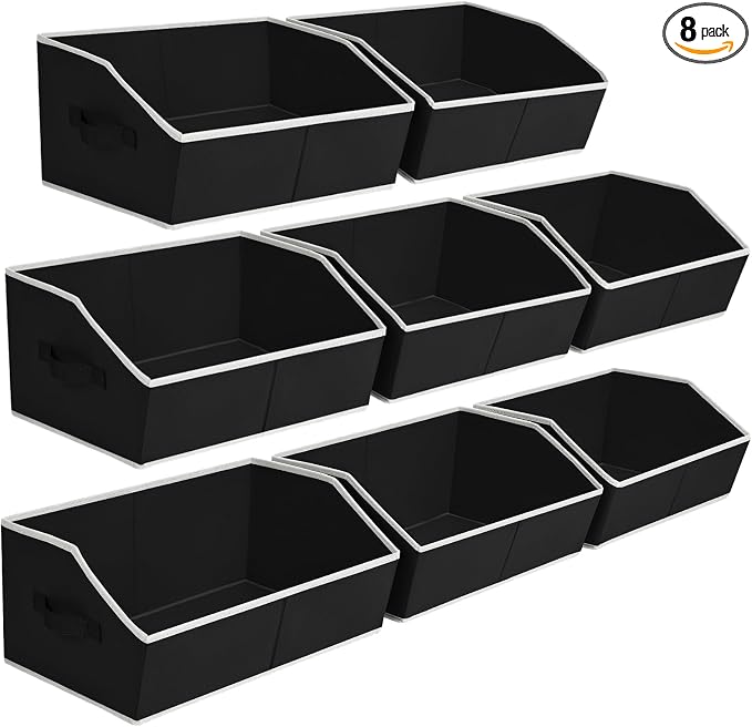 Homsorout Closet Baskets for Shelves Trapezoid - Decorative Storage Baskets with Handle, Closet Bins for Organization, Shelf Storage Bins for Clothes, Books, Home, Office, 8 Pack, Black