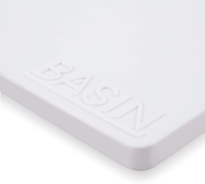 BASIN Under Sink Mats for Kitchen Waterproof - The Original Silicone Under Sink Liner Drip Tray - Designed in USA - Sink Cabinet Protector for Water Drips, Leaks, Spills - 28"x22" White