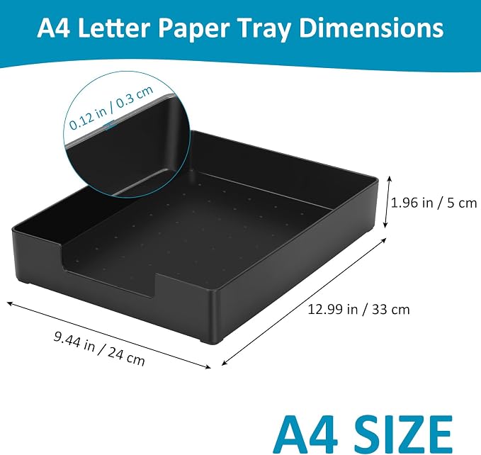 Letter Tray, Desk Organizer Tray, A4 Plastic Paper Tray Organizer for Desk, Stackable Rectangular Inbox Mail File Holder, Drawer Organizer for Desk Accessories Office School Home Supplies (Black)