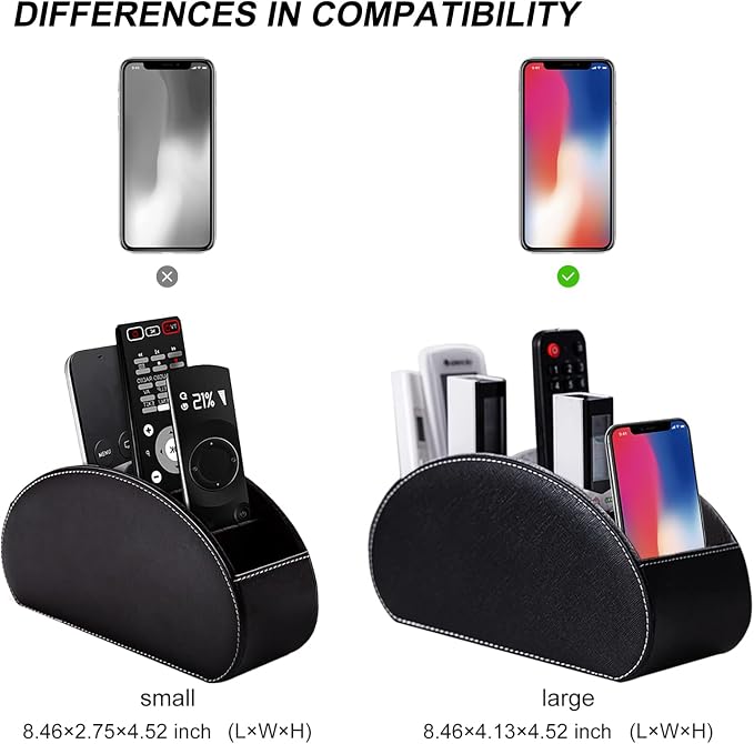 BONNY DODO Remote Control Holders Organizer Box with 5 Compartment PU Leather Multi-functional Office Desk Storage Caddy Store Tv Remote for Media Player,Brush,Pencil,Glassees&Office Supplies (Black)