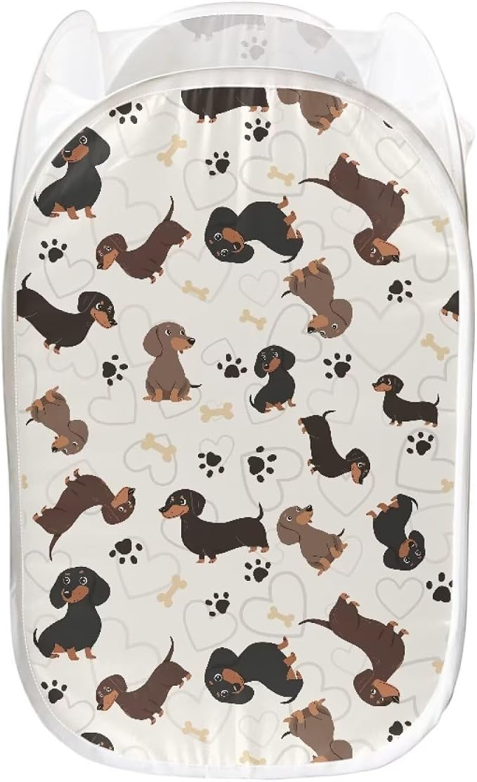 AFPANQZ Mesh Pop-Up Laundry Hampers Collapsible Clothes Basket with Side Pocket, Dachshund Paw Foldable Save Place Steel Frame and Easy to Fold 61L, 13.5x13.5x21 inches
