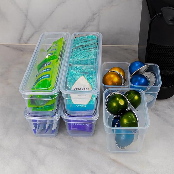AB Designs Best Kept Plastic Storage Bins with Lids - Mixed Pack, 4 Long & 4 Small Home Organizer Storage Boxes with Lids, Clear