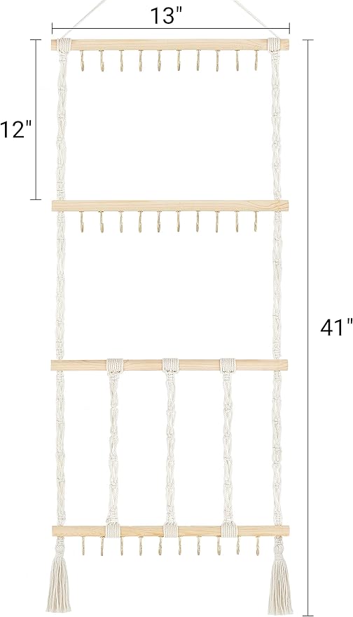 Dahey Headband Holder Bow Organizer for Girls Hair Bows Macrame Bow Holder Hair Accessories Hanger Necklace Display with 30 Hooks Wall Hanging Over Door Organizer Boho Nursery Decor for Baby's Room