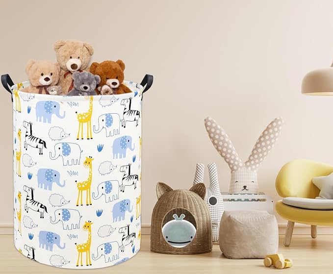 Baby Laundry Basket Baby Hamper for Nursery Girl Kids Hamper Cute Kids Storage Toy Bin Organizer Blue Animal Room Decor for Home(Blue Animal)