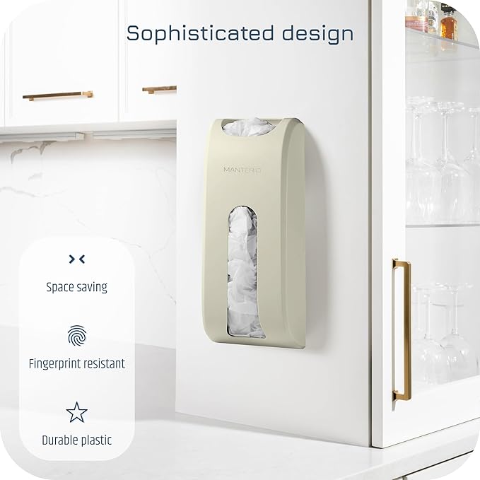 Manterio Wall Mount Plastic Bag Organizer | Durable Plastic Grocery Bag Saver | Smudge Proof, Fingerprint Resistant (Cream)