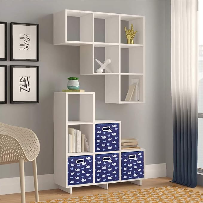 Whale Collapsible Cloth Storage Cube Baskets Blue Fabic Cube Bins 10.5x 10.5 x11 in Foldable Storage Cube Boxes Folding Storage Inserts Drawer for Cube Organizer Storage ,QY-SC11-3