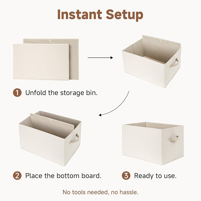 StorageWorks Closet Organizers and Storage Bins, Fabric Storage Baskets for Shelves, Linen Closet Organizer for Clothes, Beige, 3-Pack, Large