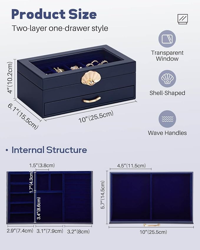 Enthralite Modern Jewelry Organizer for Women: 2-Layer Box with Clear Lid | Space-Saving Design for Elegant Vanity Order - Storage for Ring Earring Necklace Bracelet - Suits Women Who Value Style
