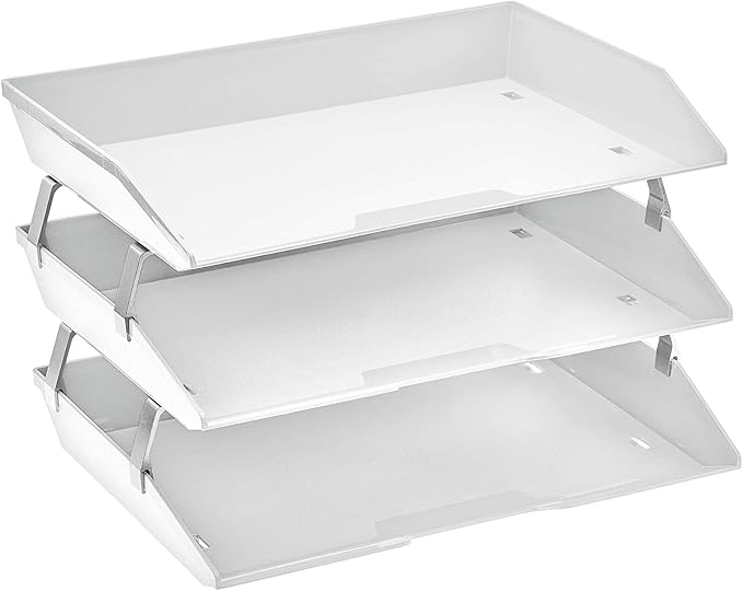 Acrimet Facility 3 Tier Letter Tray, Side Load, Letter Size/A4, Desktop File Organizer, Plastic (White Color)
