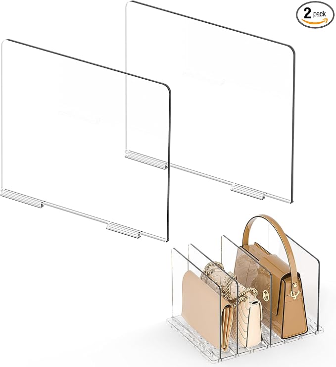 SortNStore Bag Purse Organizer Accessories: 2-Dividers Plastic Clutch Dividers for Closet Organizers and Storage - Keep Carteras & Pocketbook Upright