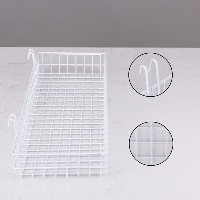 Kaforise Hanging Basket for Wire Wall Grid Panel, Multi-function Wall Storage and Display Basket, Large Size, White