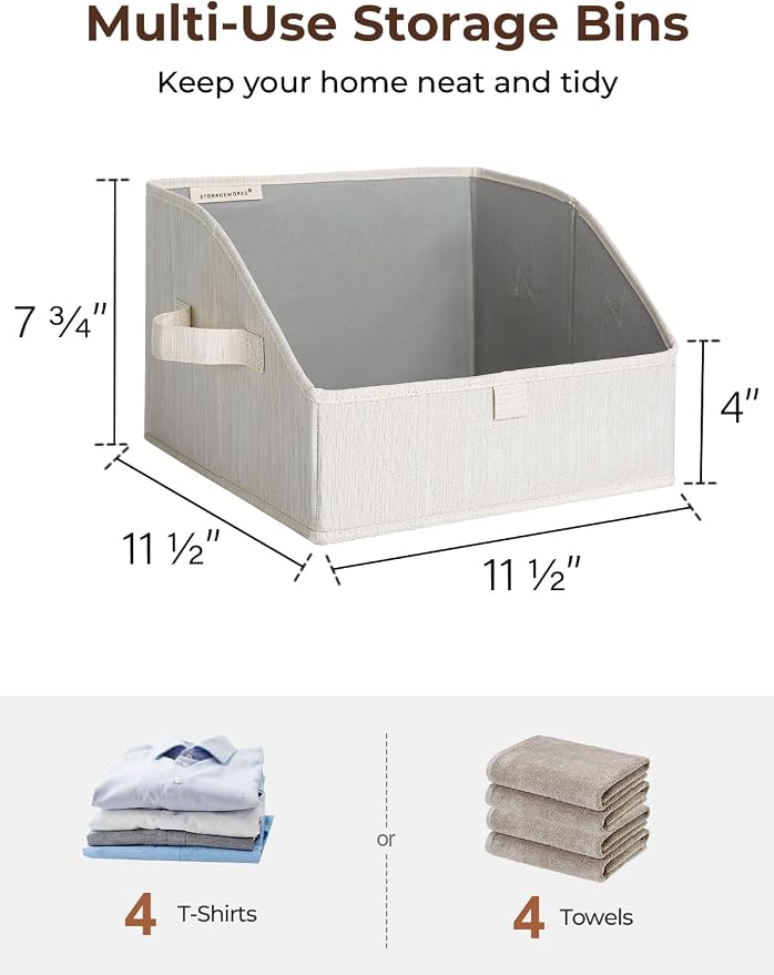 StorageWorks Closet Baskets for Shelves, Trapezoid Storage Bins, Closet Organizers and Storage, Clothes Organizing Bins, Small, 3-Pack, Mixing of Beige, White & Ivory