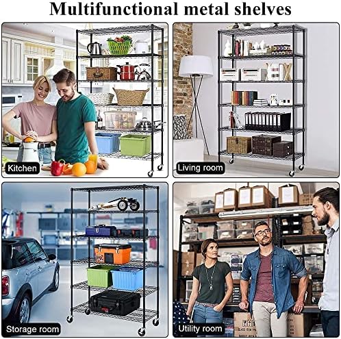 6-Tier Storage Shelves, Heavy Duty Metal Shelving Unit with Wheels | Rust-Resistant Wire Shelf | 45" L x 18" W x 82" H |