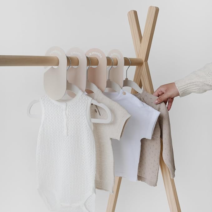 3 Sprouts Baby Closet Organizer Set, 15 Hangers, 8 Dividers, Cream/Neutral | 15 velvet hangers, 8 size dividers, Baby clothes closet dividers, Infant to toddler clothing, Matching nursery colors
