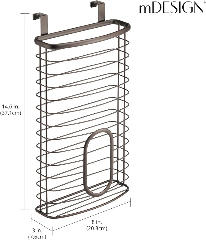 mDesign Over-The-Cabinet Plastic Bag Storage and Grocery Bag Holder, Kitchen Storage - Bronze