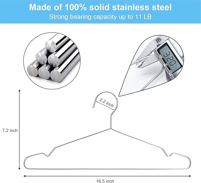 Hangers 20 Pack Coat Wire Hangers Heavy Duty Stainless Steel Clothes Hanger with Non Slip Grooves, 16.5 Inch Ultra Thin Metal Hangers Space Saving Clothing Hanger Silver