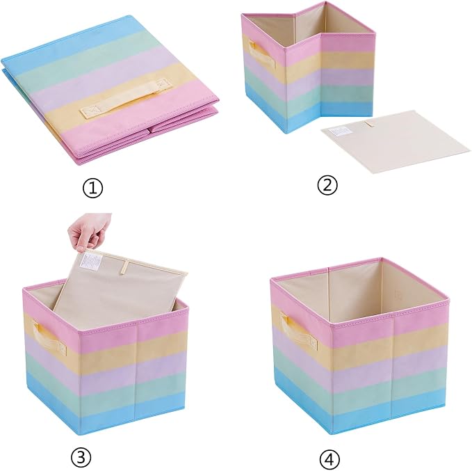 11 Inch Fabric Collapsible Storage Cubes,6 Pack Rainbow Colored Closet Storage Bins with 2 Handles Foldable Cube Baskets for Organizing Clothes, Toys, Books