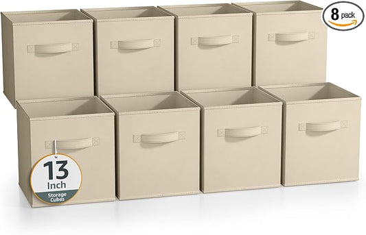 Sorbus 13 Inch Storage Bins - Sturdy Collapsible Fabric Storage Cubes with Handle - 8 Foldable Baskets for Organizing Clothes, Toys, Books - Storage Baskets for Shelves, Closets