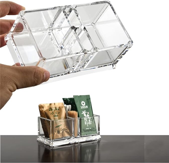 Clear Acrylic Two Lattices Tea Bags Holder Coffee Sugar Bag Case Guest Room Storage Boxes YTBH-001
