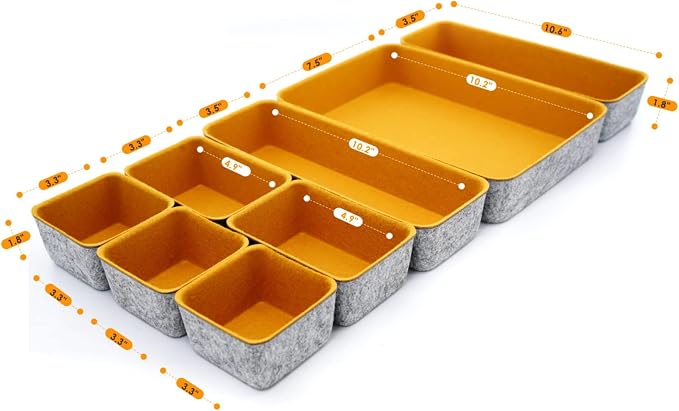 Welaxy 8-Piece Felt Drawer Organizers Curry Desk Tray Makeup Storage