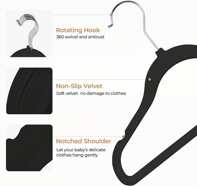 GoodtoU Kids Hangers Velvet 50 Pack 14" - Kids Felt Hangers Non Slip Toddler Hanger Childrens Hanger for Kid
