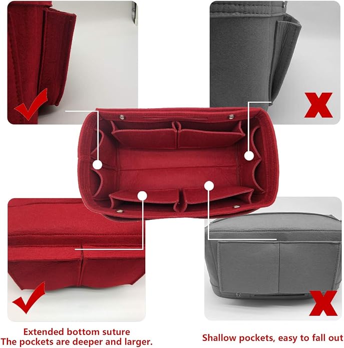 LEXSION Felt Purse Organizer Insert Multi Pocket Bag Organizer Shaper | zipper bag, tote shaper, multi pocket bag, handbag shaper, various sizes