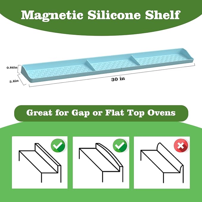 30 Inch Silicone Stove Top Shelf Magnetic for Kitchen, Strong Magnetic Heat Resistant Spice Rack Organizer for Over Stove Oven - (Blue)