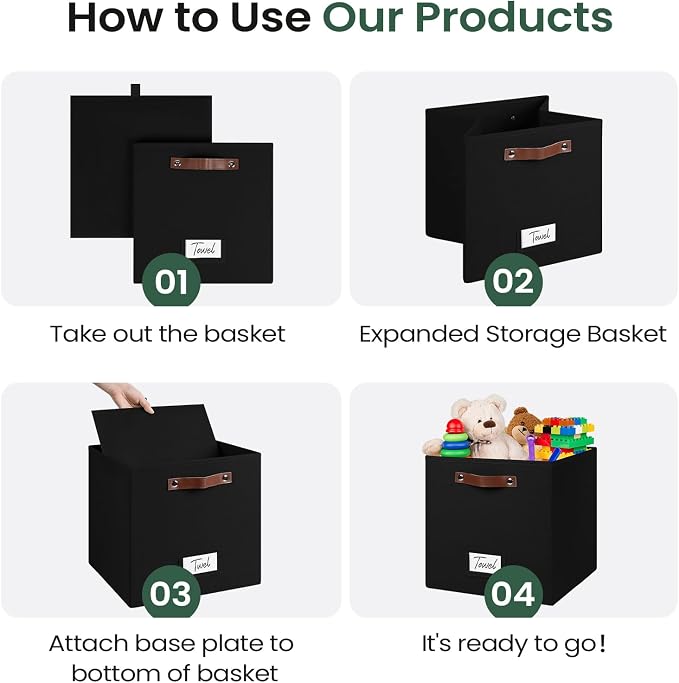 FinishingBo 6-Pack Storage Cubes with Handles & Label Holders Basket, Closet Cube Home Organizer Bins(Black, 13 x 13 x 13 inch)