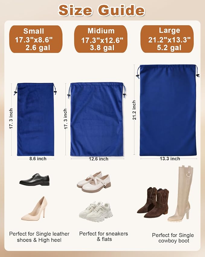 4 Pcs Shoe Bags for Travel, Dust Velvet Bags, Palace Blue, 17.3x12.6 Inch | Washable & Reusable Travel Shoe Bags, Dustproof Shoe Bags with Drawstring Closure, Suitable for Travel, Home Storage
