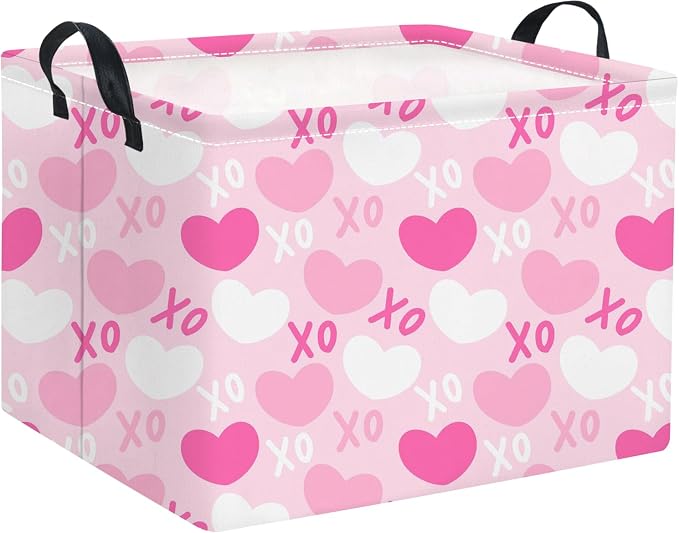 Rectangular Valentines Basket for Home Kitchen Girls Cute Kids Storage Bin Organizer Shelf Book Room Decor(XO Heart)