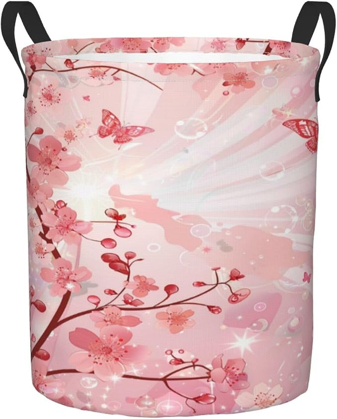 Beautiful Cherry Blossom Flowers Laundry Basket,Laundry Hamper,Collapsible Storage Bin, Oxford Fabric Clothes Baskets,Nursery Hamper For Home,Office,Dorm,Gift Basket