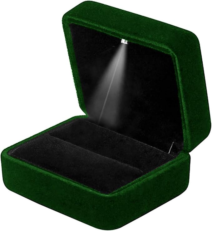 Ring Box with LED Light Velvet Emerald Jewelry Box
